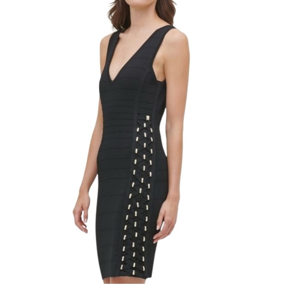 Guess V-neck Bandage Dress In Black Size XXL - Picture 3 of 10